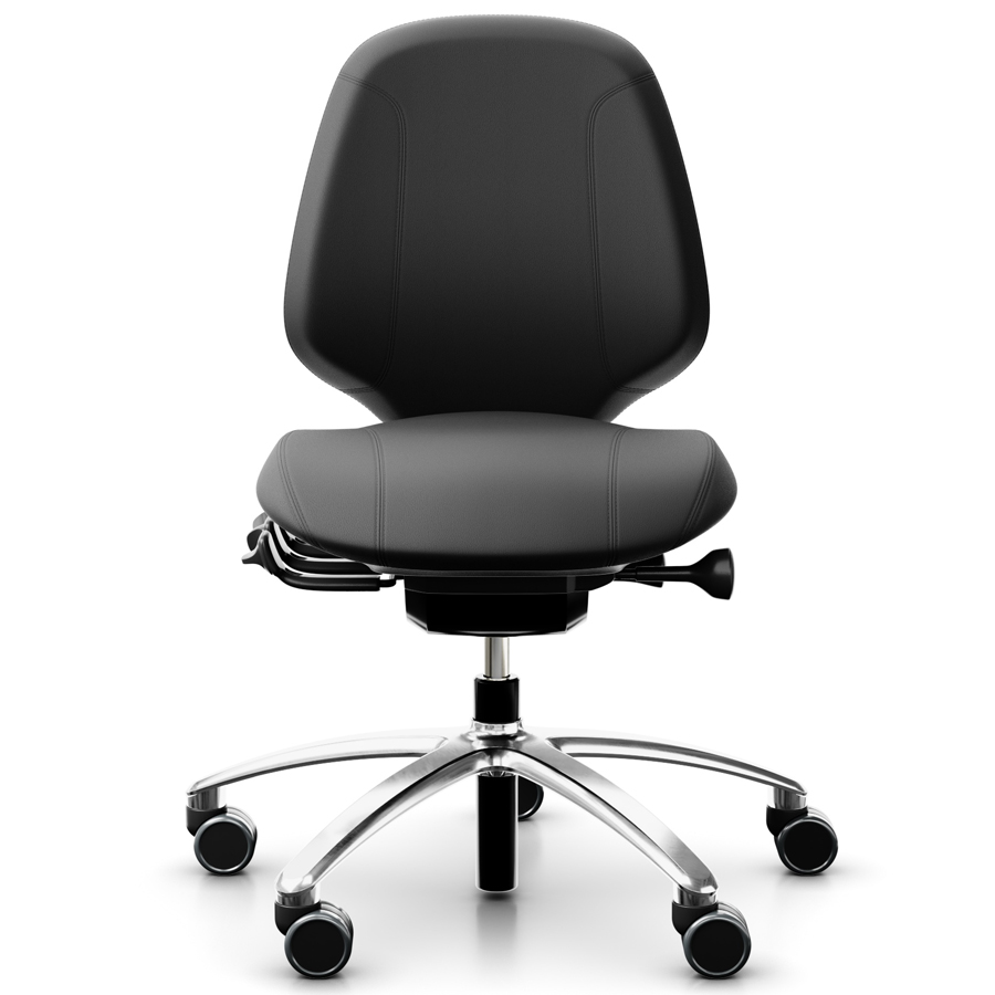 RH Mereo 200 mit halbhoher Rückenlehne - Leder schwarz - Fußkreuz Alu poliert (Säule schwarz)