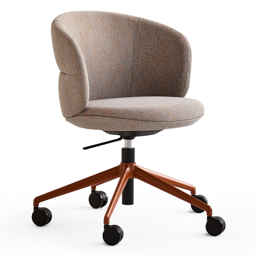 Noti Ekori Drehgestell 5-Arm RAL 8023 mit Rollen und Höhenverstellung, Stoff Arda 0321