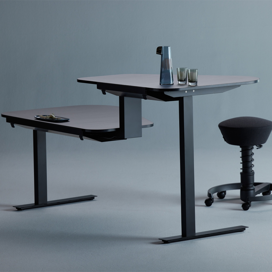Aeris Active Office Desk - Gestell schwarz - Stehposition links - Platte Eiche natur - Kante schwarz