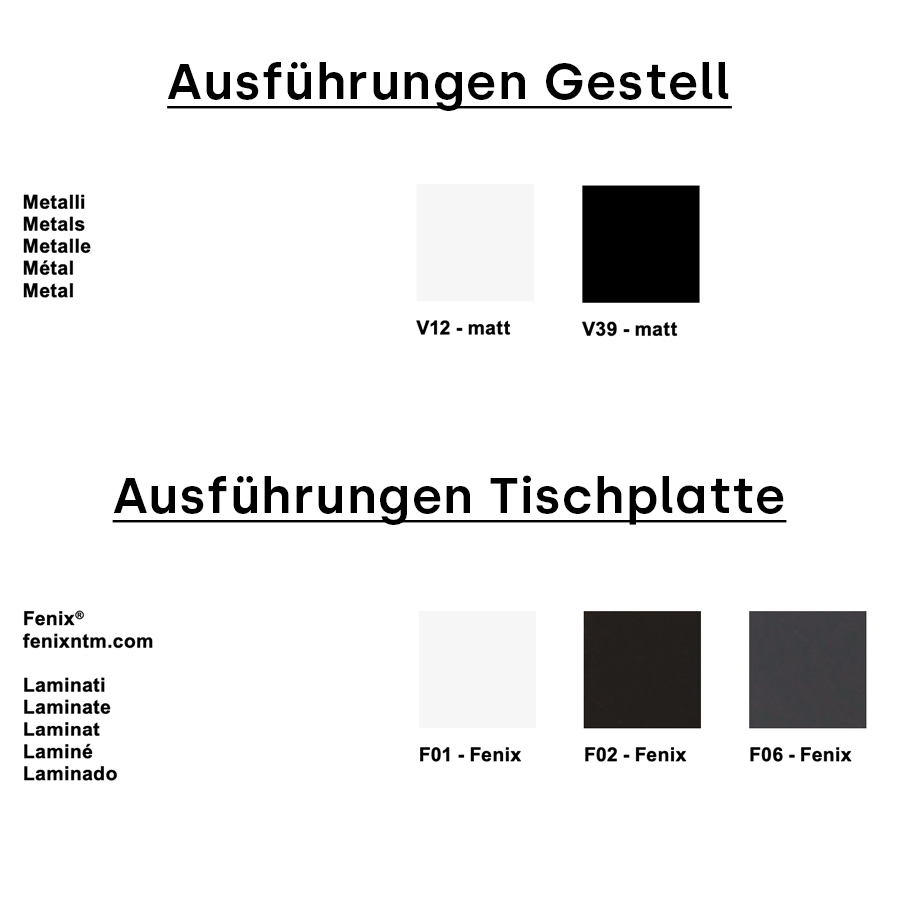 Arper NUUR Tisch - Übersicht Materialien/Ausführungen