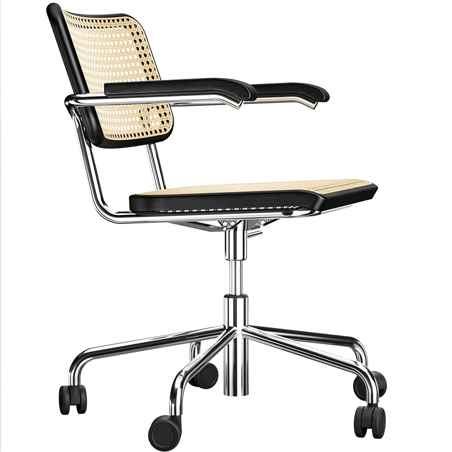 THONET Drehsessel S 64 VDR Atelier mit Armlehnen | Rohrgeflecht-Sitz | Gestell verchromt