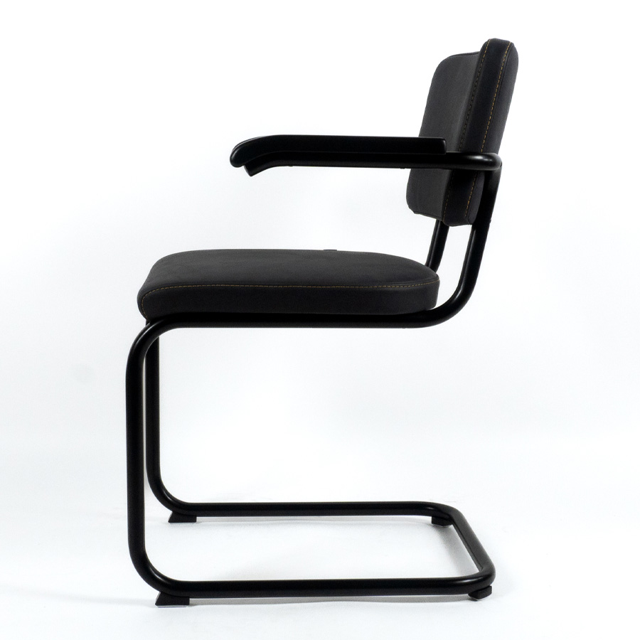 THONET Stahlrohr-Freischwinger S 64 PV | Polstersitz Nubukleder schwarz | Seitenansicht