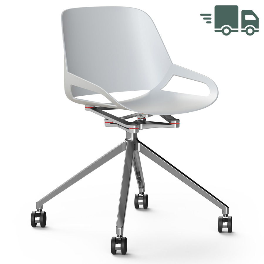 Aeris Numo Fußkreuz mit Rollen | Sitzschale weiß | Kinematik u. Gestell poliert