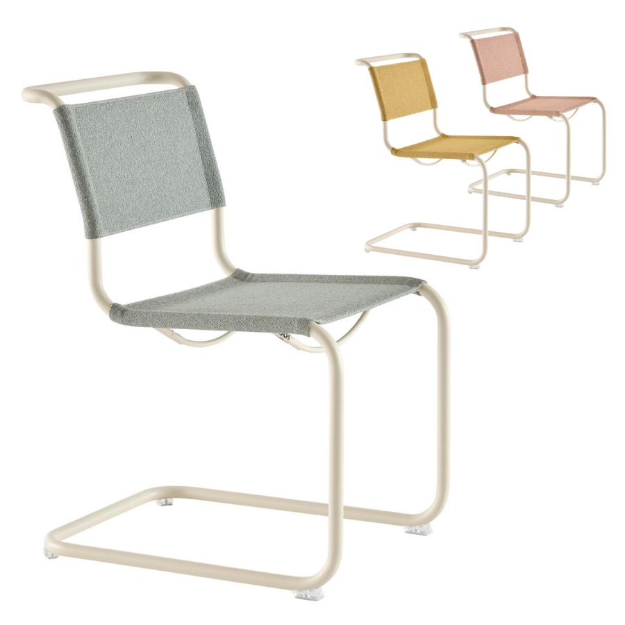 THONET Stahlrohr-Freischwinger S 33 V | Gestell perlweiß | Stoffgewebe | Konfigurator