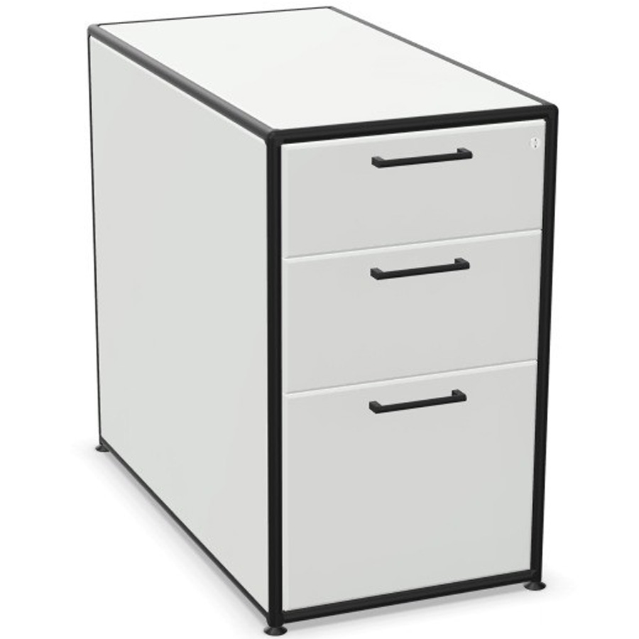 Bosse Modul Space Standcontainer auf Stellgleiter in Melamin Weiß mit schwarzem Rohr