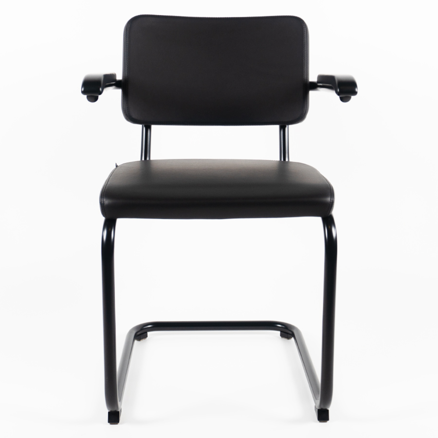 THONET Stahlrohr-Freischwinger S 64 PV Polstersitz Nappa Naturleder schwarz mit Armlehnen