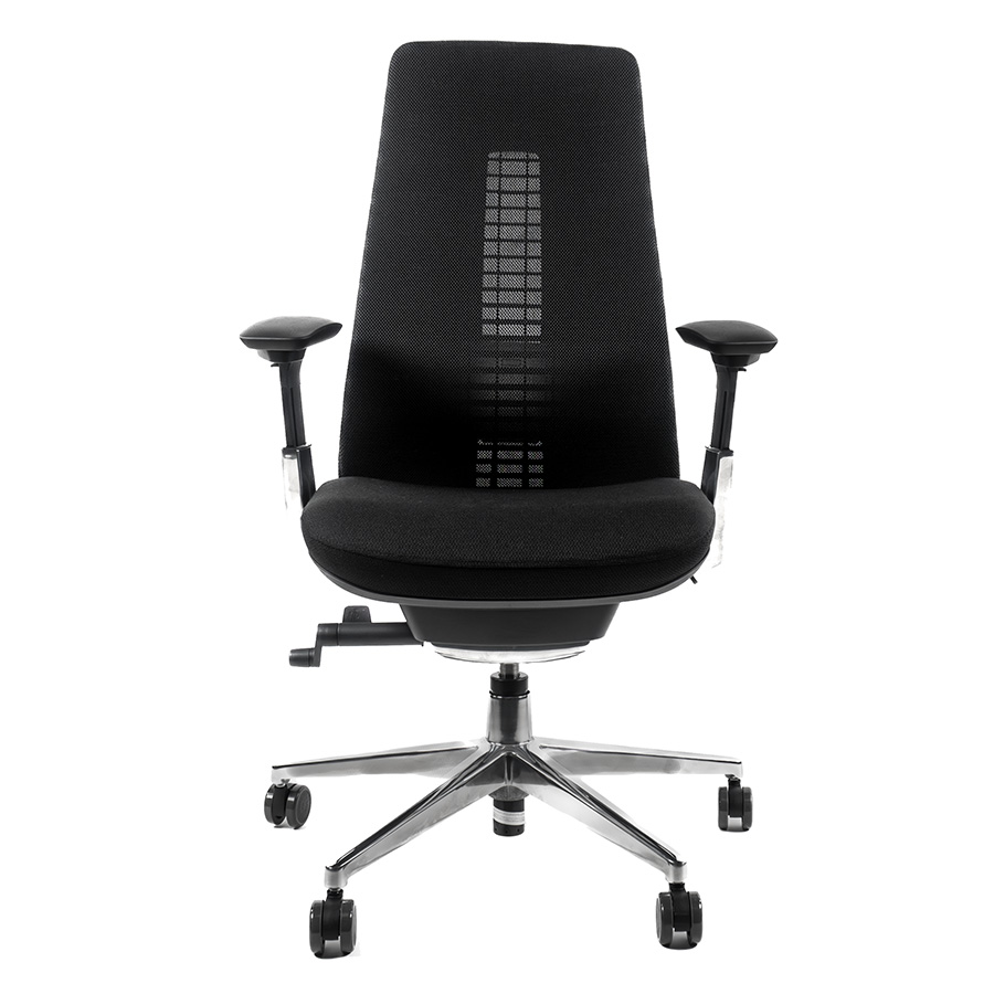 HAWORTH Fern Bürodrehstuhl schwarz mit Netzrücken, Fußkreuz Alu poliert u. 4D Armlehnen