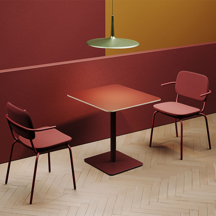 Profim Tisch T75 - Platte HPL LW07 burgunderrot - Gestell RAL 3005