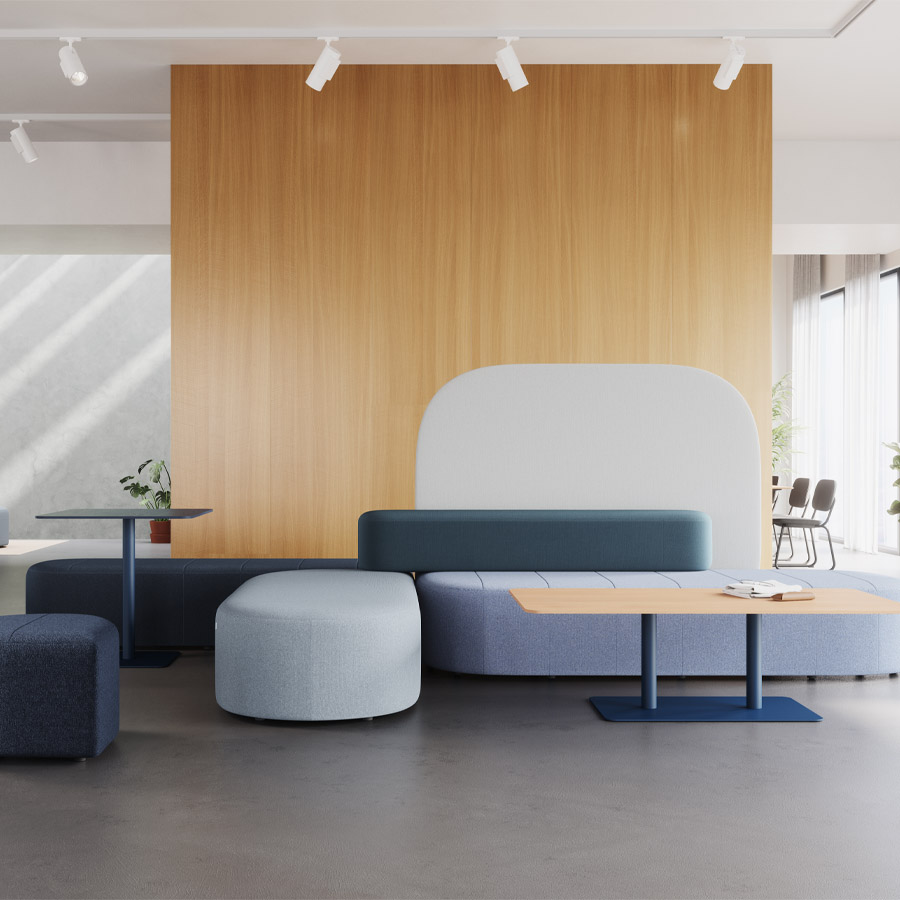 Profim Revo Couchtisch C150 - Platte Furnier Buche NB - Gestell RAL 5003 navy