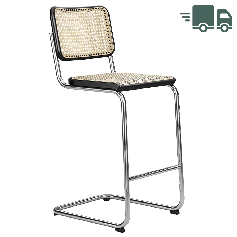 THONET Stahlrohr-Freischwinger S 32 VH Rohrgeflecht-Sitz Buche gebeizt - Gestell verchromt