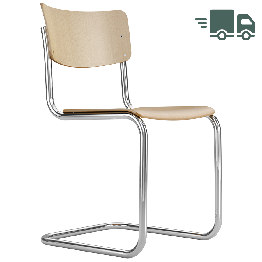 THONET Stahlrohr-Freischwinger S 43 Formholzschale Buche klar lackiert - Gestell verchromt