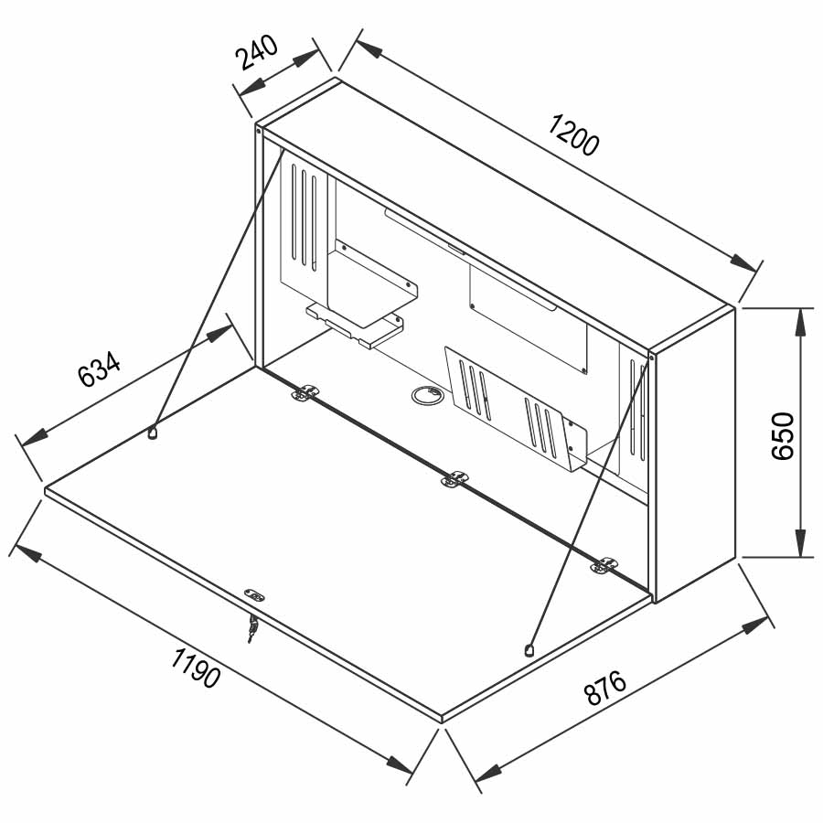 Wandschreibtisch Maße außen geöffnet