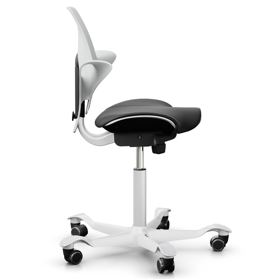 HAG CAPISCO PULS 8020 Sitzfläche Leder schwarz - Sitzschale u. Gestell weiß - Seiteansicht