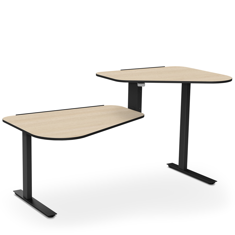 Aeris Active Office Desk - Gestell schwarz - Stehposition rechts - Platte Eiche natur - Kante schwarz