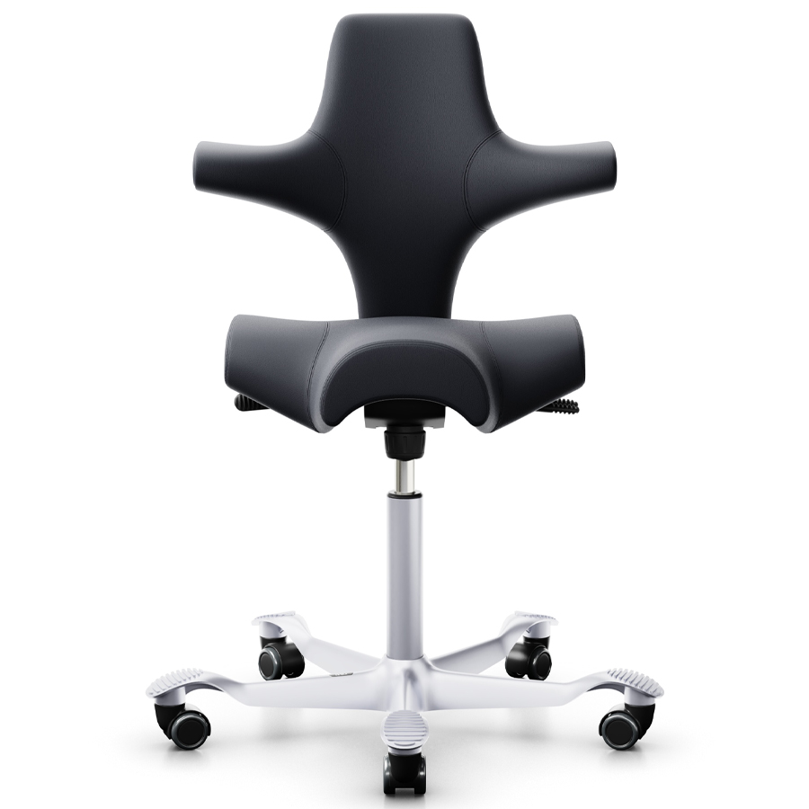 HAG CAPISCO 8106 Lederbezug Anthrazit Sattelsitz - Gestell silber - Frontansicht