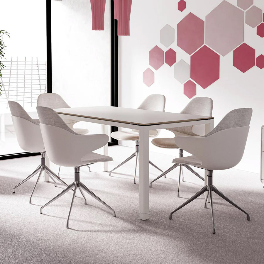 Yaasa Desk Four Tisch Gestell weiß, Tischplatte Multiplex-Weiß