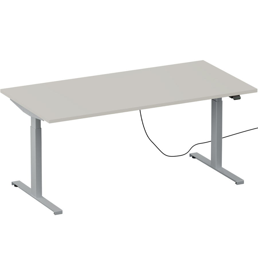 Schreibtisch NewWORK elektrisch höhenverstellbar - Gestell silber - Platte Titanweiß