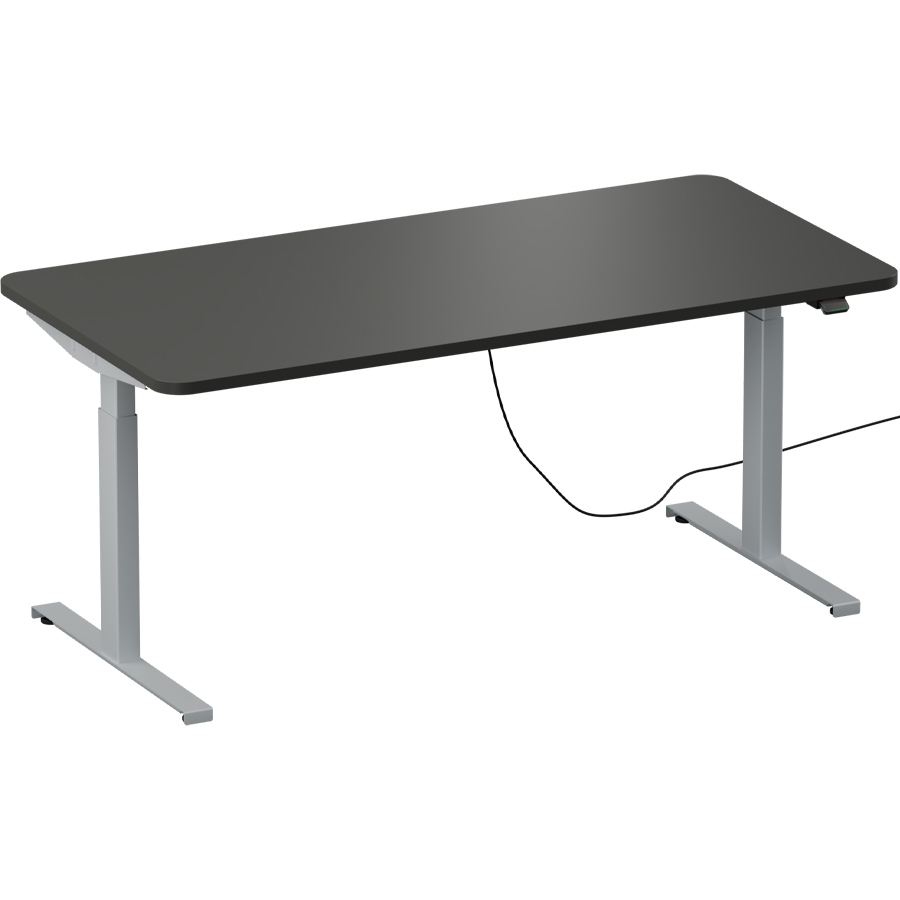 Schreibtisch NewWORK elektrisch höhenverstellbar - Gestell silber - Platte Dunkelanthrazit