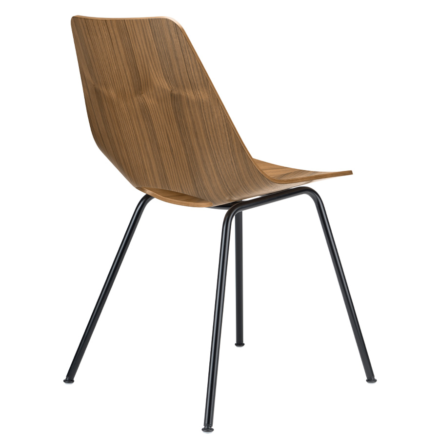 THONET S 661 Stahlrohrstuhl Edelholz Nussbaum - Gestell schwarz - Rückansicht seitlich