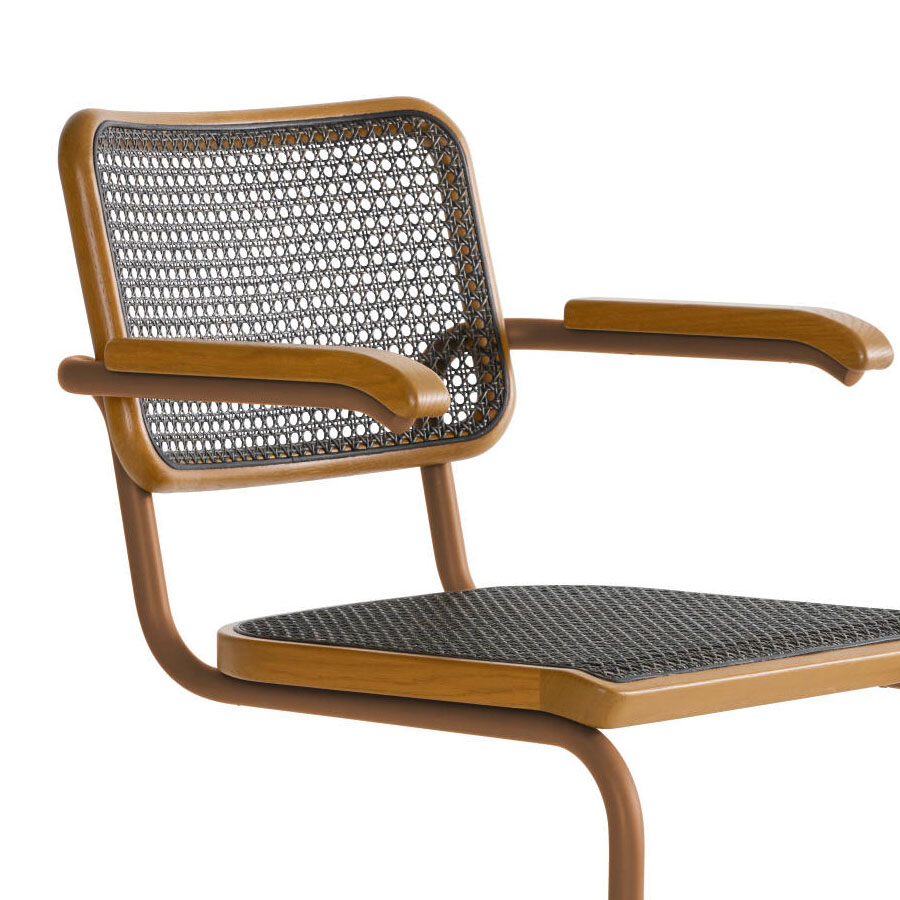 THONET S 64 V Dark Melange ocker | Stahlrohr-Freischwinger mit Armlehnen | Gestell ocker | Nahaufnahme