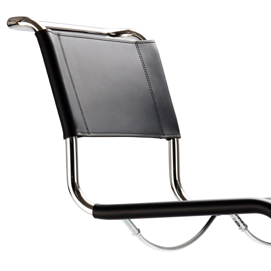 THONET Stahlrohr-Freischwinger S 33 Sitz und Rücken Kernleder schwarz  - Detailaufnahme