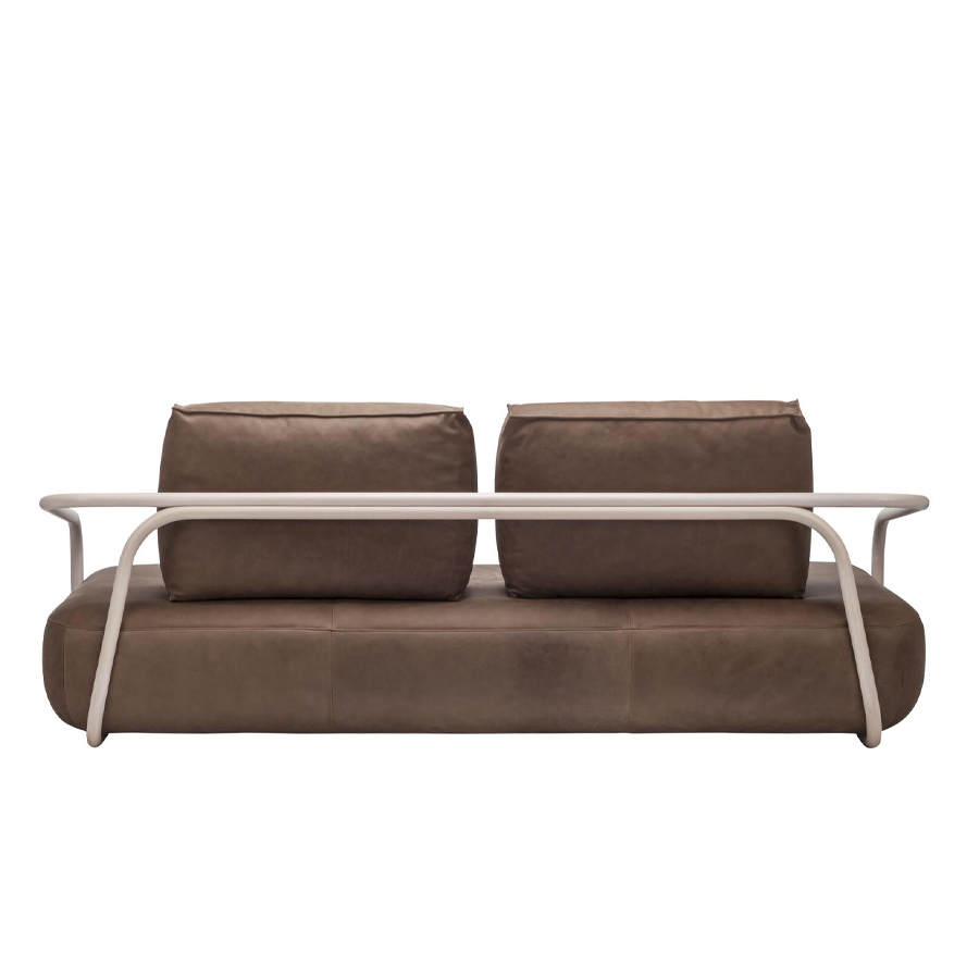 THONET 2002 Bugholzsofa mit Armlehnen - Leder braun