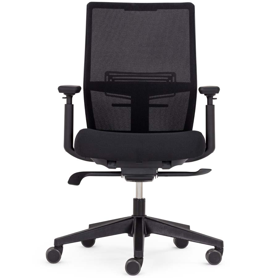 HAWORT Aloha Active Bürodrehstuhl schwarz mit Netzrücken - Front - mit 4D Armlehnen