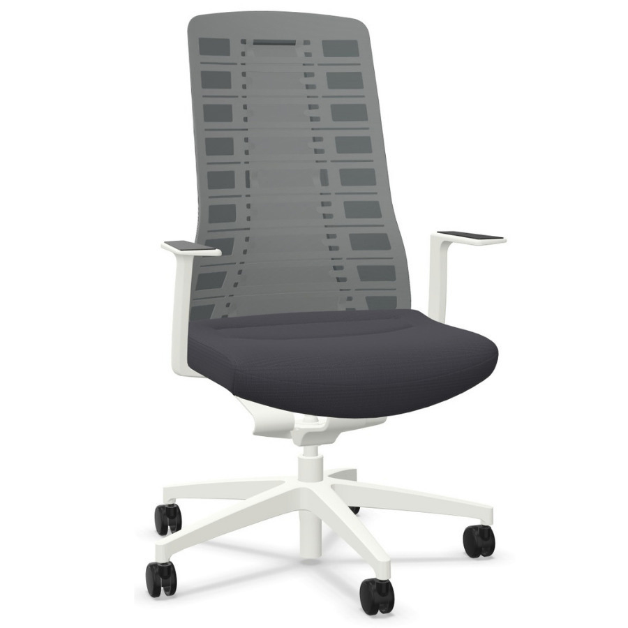 Interstuhl PUREis3 PU21C Bürostuhl mit Netzrücken weiß grau -mit fixen ARmlehnen