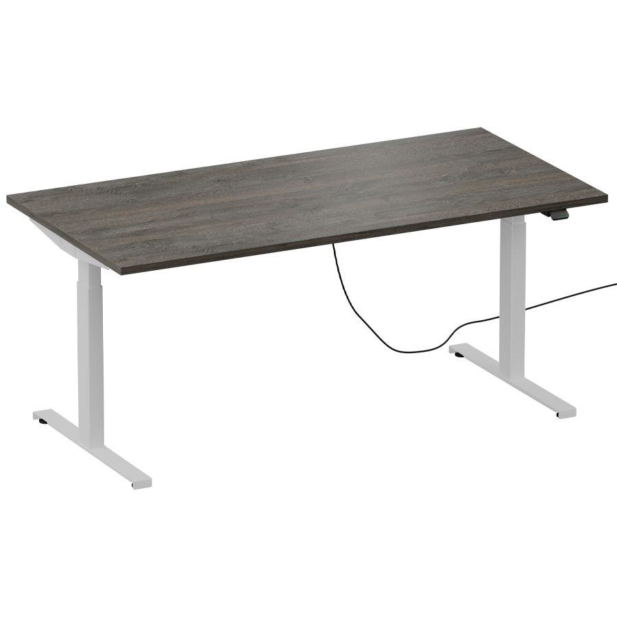 Schreibtisch NewWORK elektrisch höhenverstellbar - Gestell weiß - Platte Mooreiche