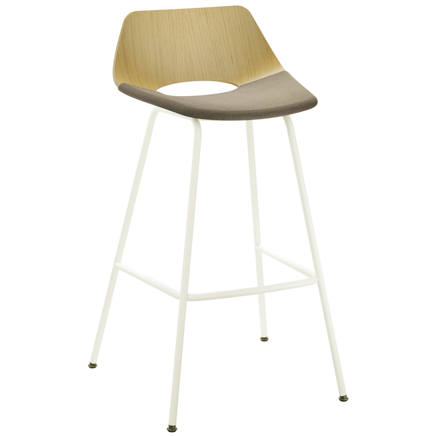 THONET S 661 SPVH Stahlrohrhocker Eiche - Sitzfläche gepolstert - Gestell weiß