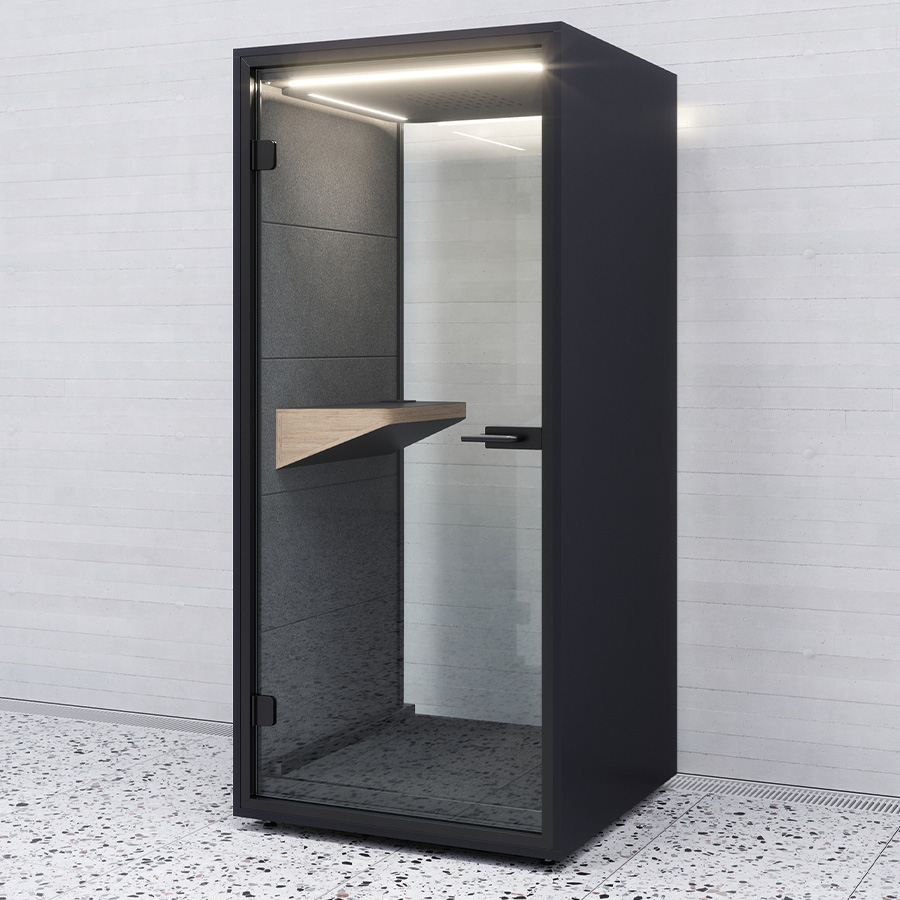 RWH Telefonbox anthrazit, Rahmen schwarz, Innenverkleidung Grau - mit Glasrückwand