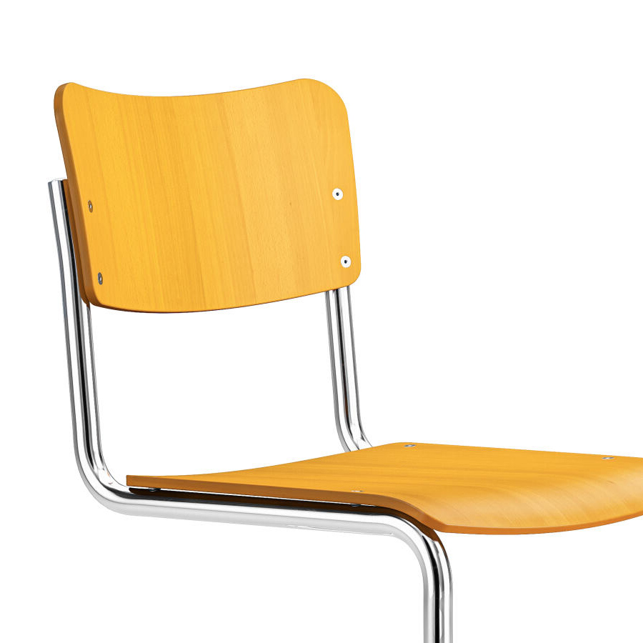 THONET Stahlrohr-Freischwinger S 43 K für Kinder - gelb gebeizt - Gestell verchromt - Nahaufnahme