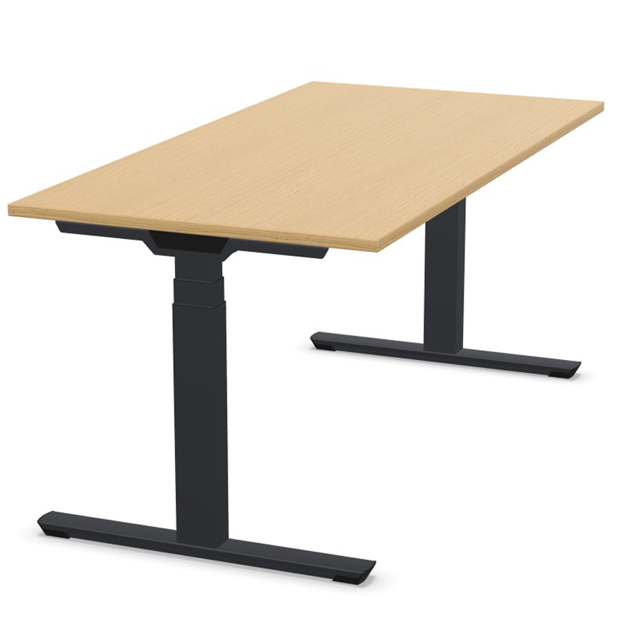 Palmberg Crew T Schreibtisch elektrisch höhenverstellbar - Tischplatte Eiche - Gestell weiß