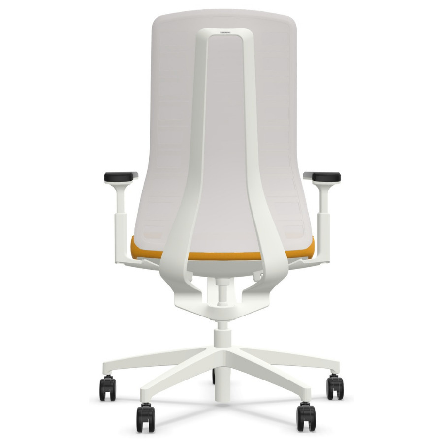 Interstuhl PUREis3 PU213 Bürostuhl weiß mit Netzrücken Farbe maisgelb 3D-Armlehnen - Rückansicht