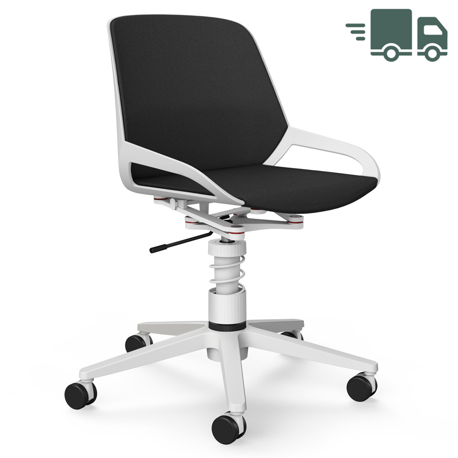 Aeris Numo Task mit Federbein weiß - Fußkreuz mit Rollen - Sitz- u. Rückenpolster Cura dunkelgrau