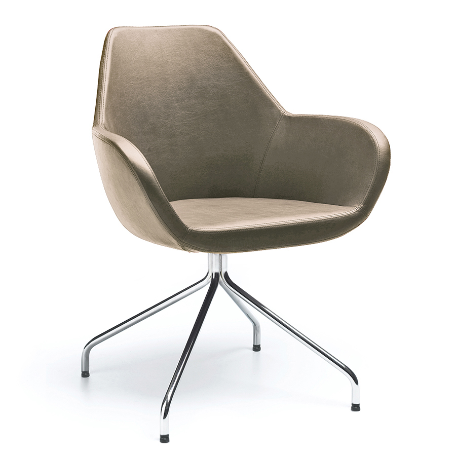 Profim Fan mit Spinnenfuß in Chrom mit Leder beige