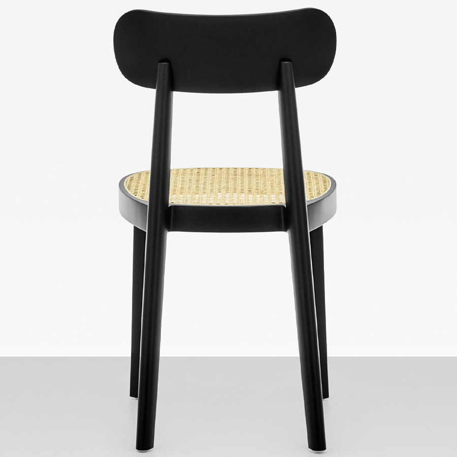 THONET 118 Holzstuhl Buche gebeizt schwarz mit Rohrgeflecht-Sitz - Rückansicht
