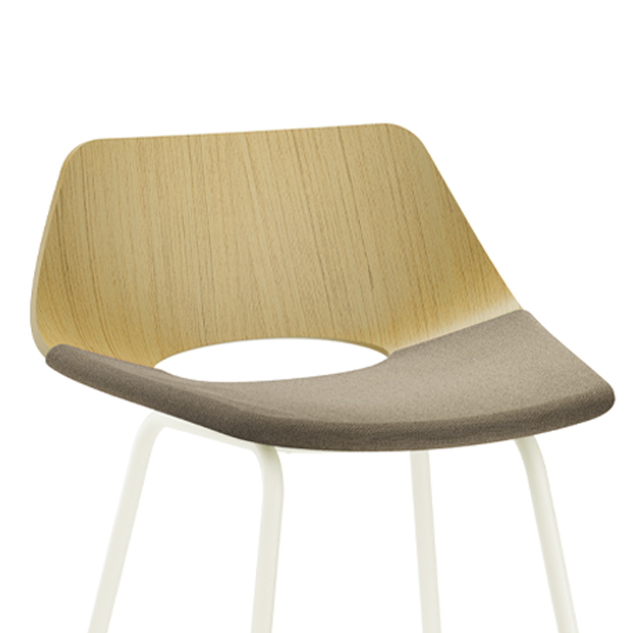 THONET S 661 SPVH Stahlrohrhocker Eiche - Sitzfläche gepolstert - Gestell weiß - Nahaufnahme