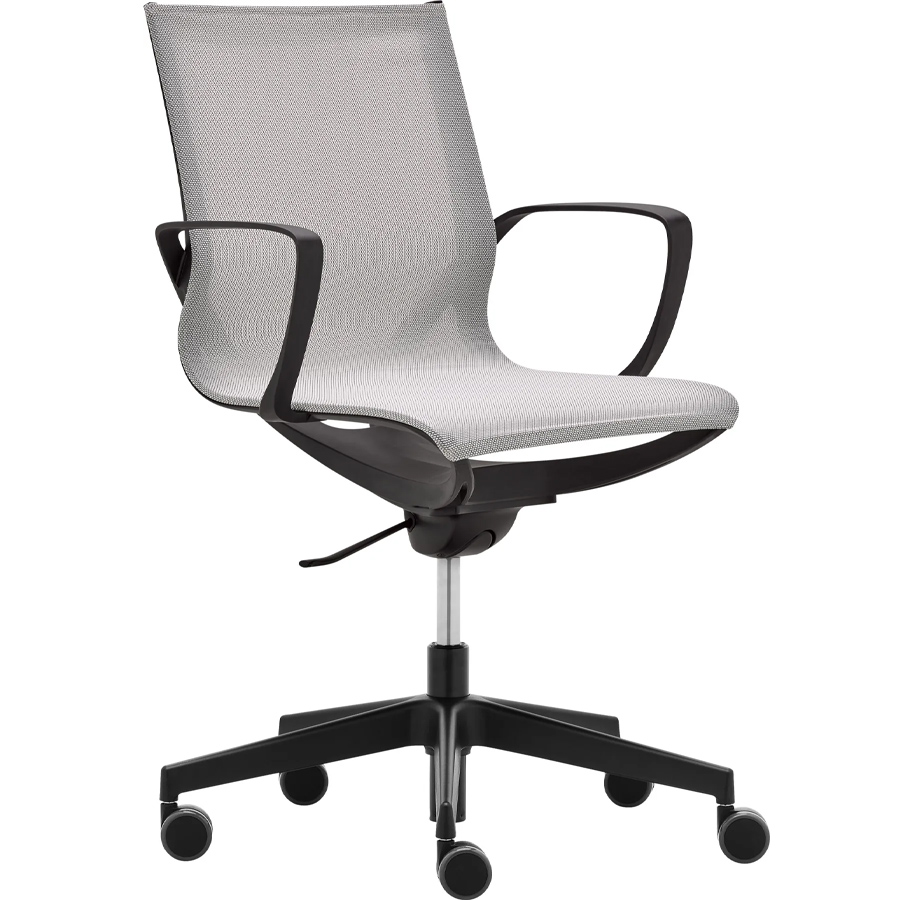 Rim Zero G Gestell schwarz, Sitzpolster 444 weiß, mit festen Armlehnen, Fußkreuz schwarz