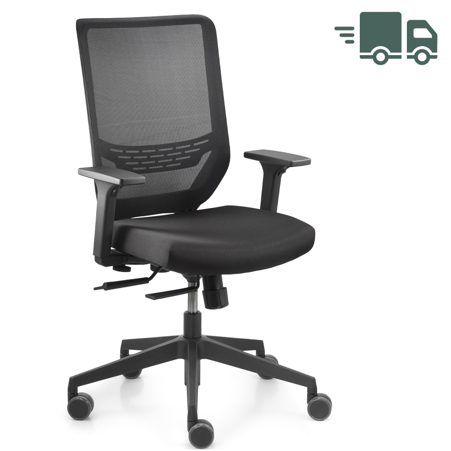 Trendoffice to-sync work mesh Drehstuhl in Schwarz - seitliche Frontansicht