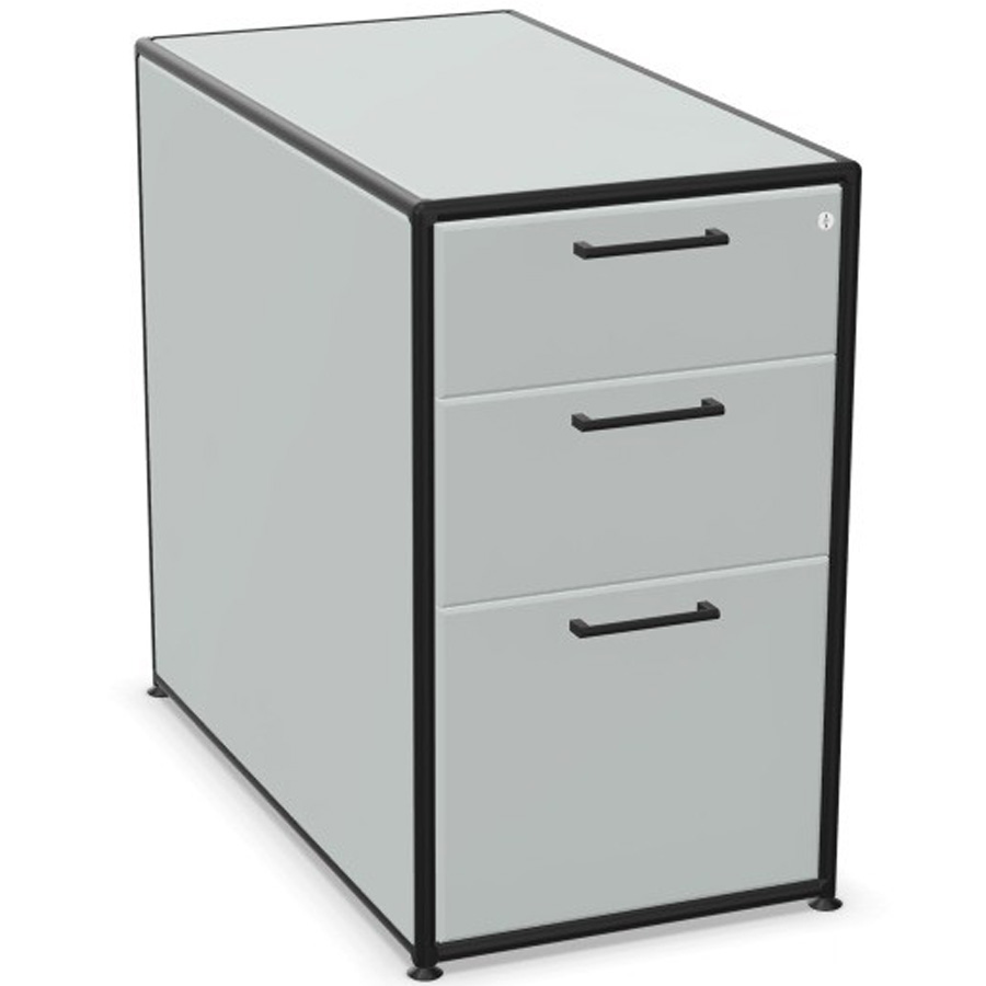 Bosse Modul Space Standcontainer auf Stellgleiter in Melamin Lichtgrau mit schwarzem Rohr