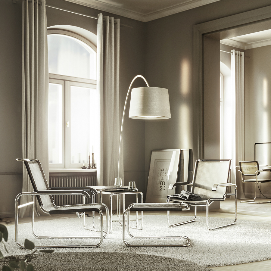 THONET Stahlrohr Loungesessel S 35 mit Armlehnen Leder schwarz - Beispielbild