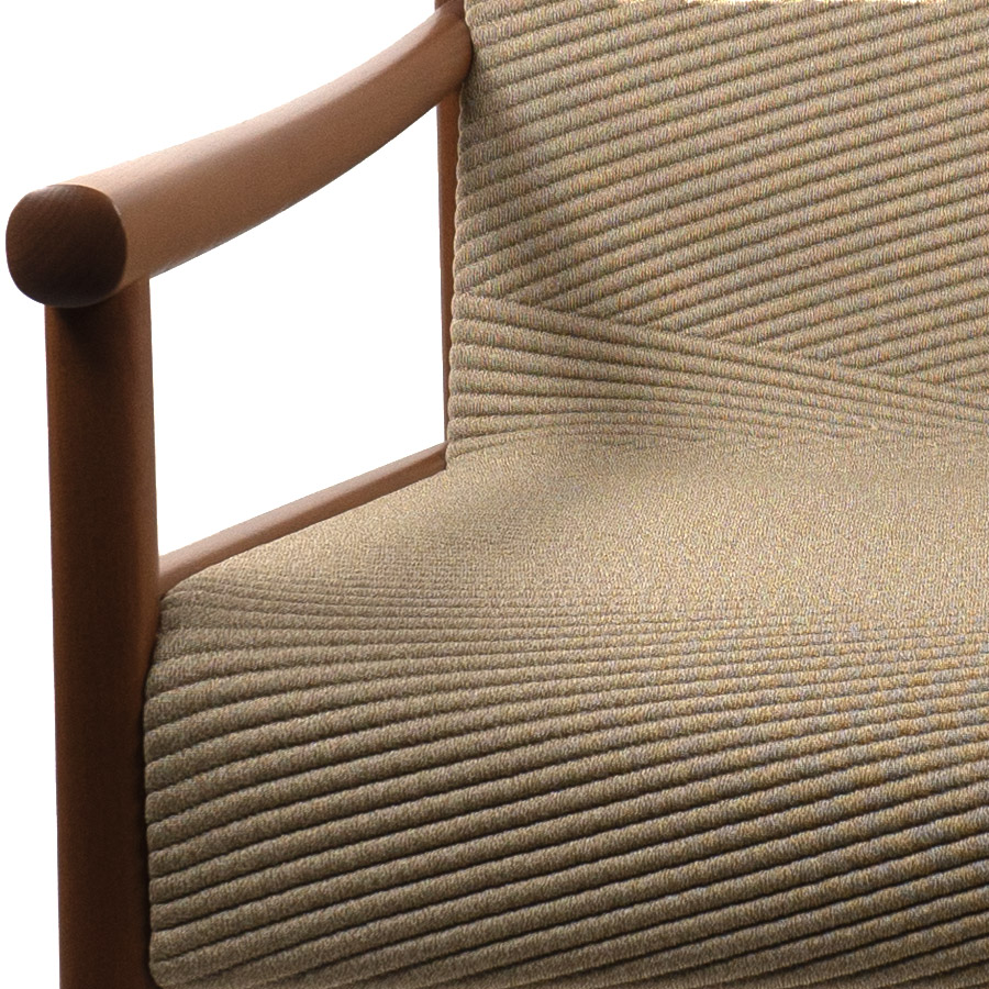 Arper Kata Lounge Sessel gemustert | Sitzfläche Wheat | Gestell Robinia | Nahaufnahme