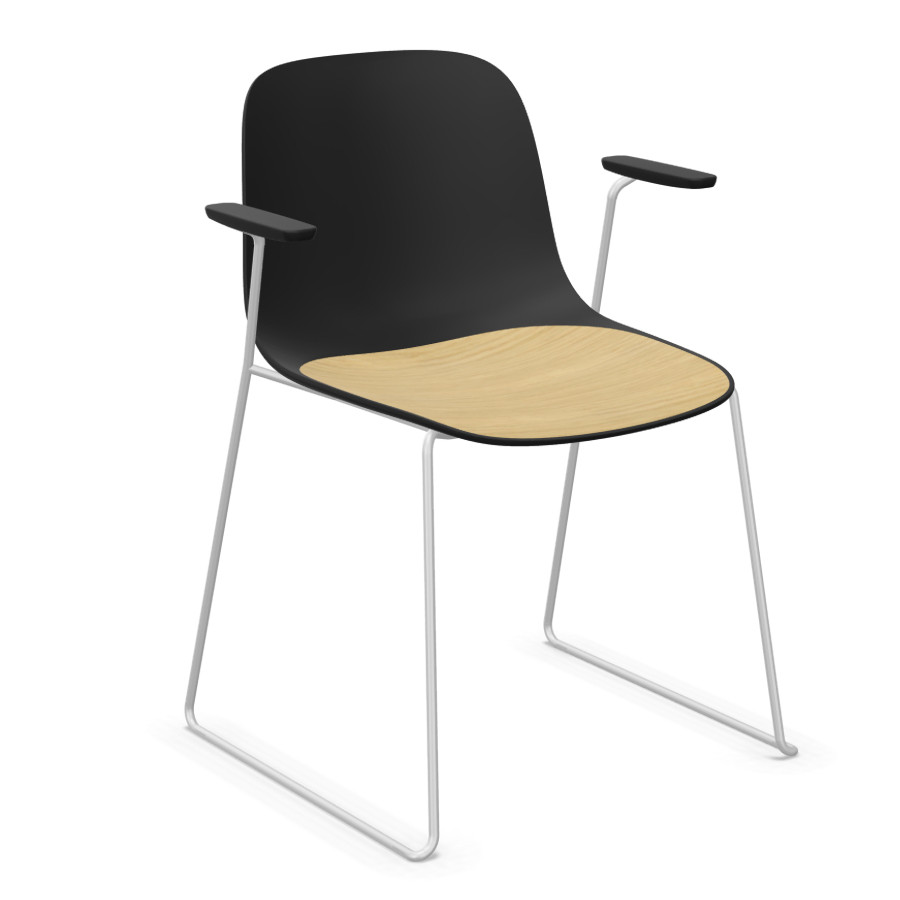 Lapalma Seela S314 schwarz mit verchromten Gestell und Holzsitzauflage