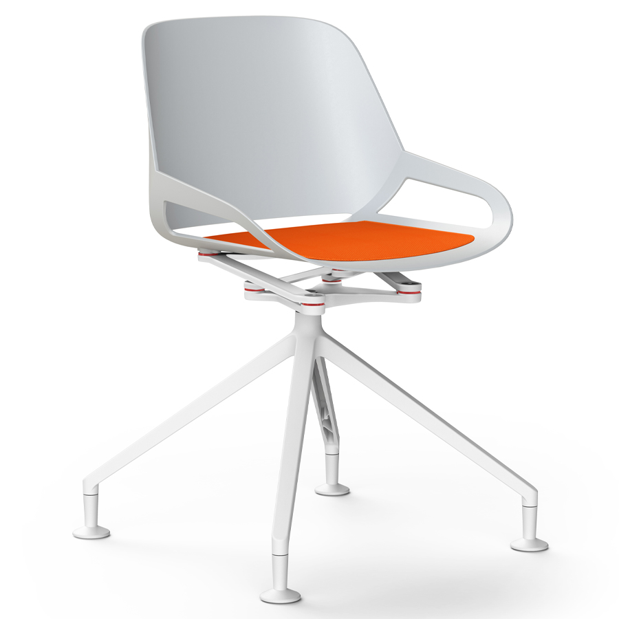 Aeris Numo Fußkreuz weiß mit Gleiter - Sitzschale u. Kinematik weiß - Sitzkissen rot