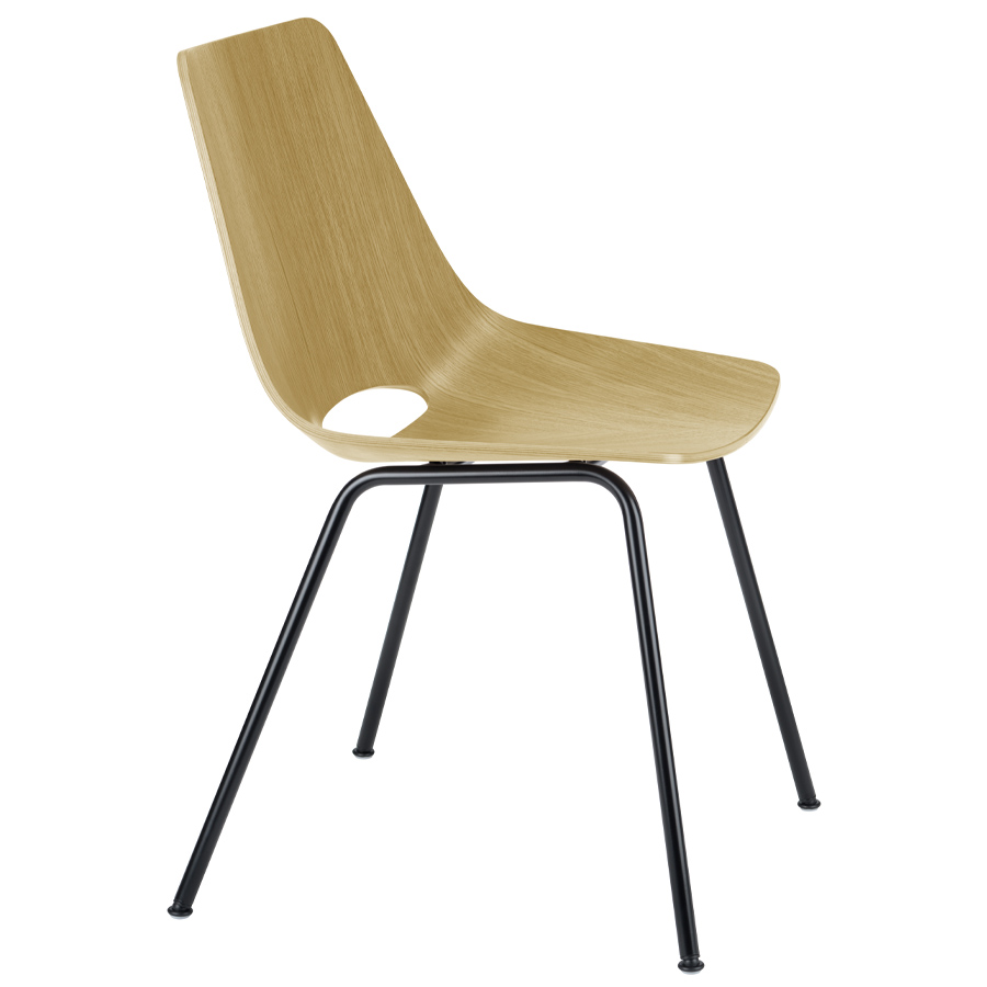 THONET S 661 Stahlrohrstuhl Edelholz Eiche - Gestell schwarz matt - Seitenansicht