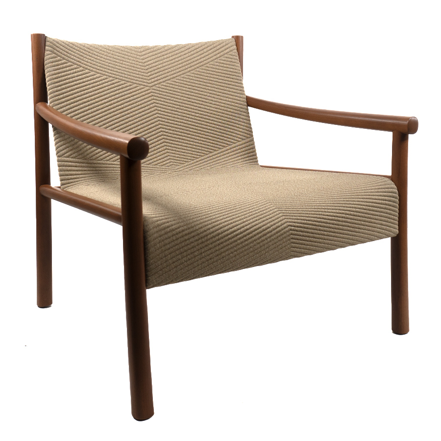 Arper Kata Lounge Sessel gemustert | Sitzfläche Wheat | Gestell Robinia