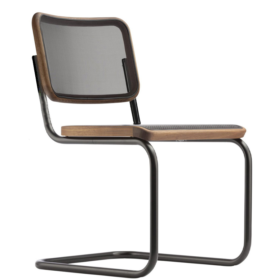 THONET S 32 N | Pure Materials Nussbaum | Netzbespannung | Stahlrohr-Freischwinger | Gestell schwarz