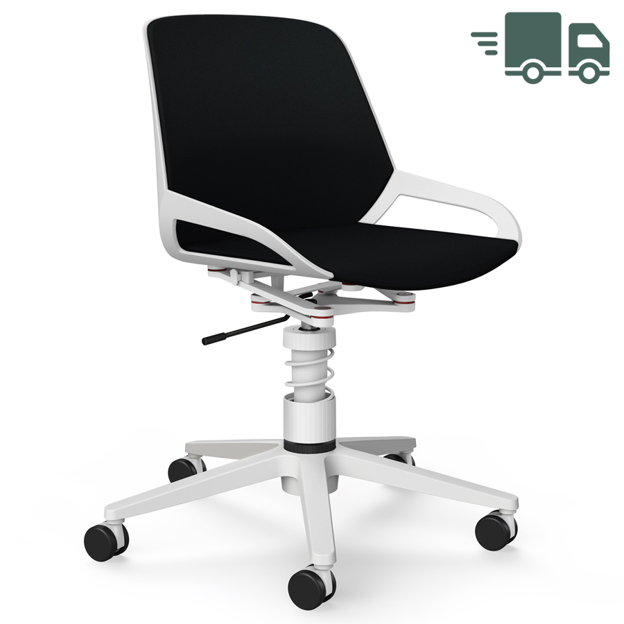 Aeris Numo Task mit Federbein weiß - Fußkreuz mit Rollen - Sitz- u. Rückenpolster Cura schwarz