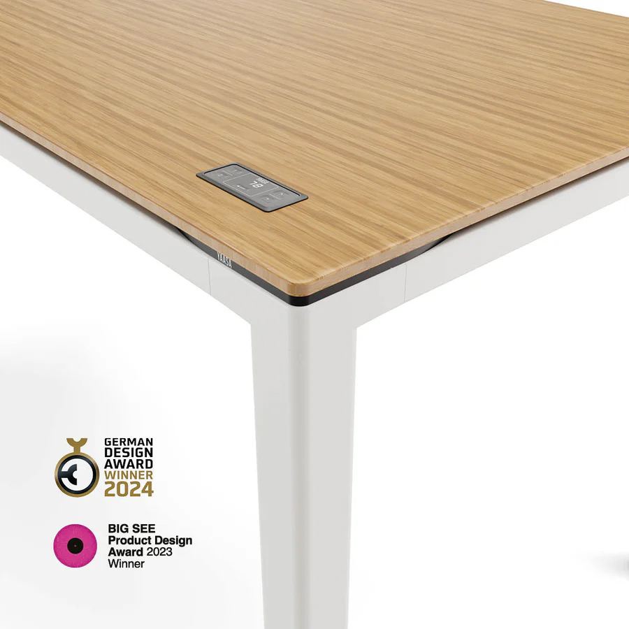 Yaasa Desk Four Tisch Gestell weiß, Tischplatte Bambus, Größe 160 x 80 cm mit integrierten Bedienelement